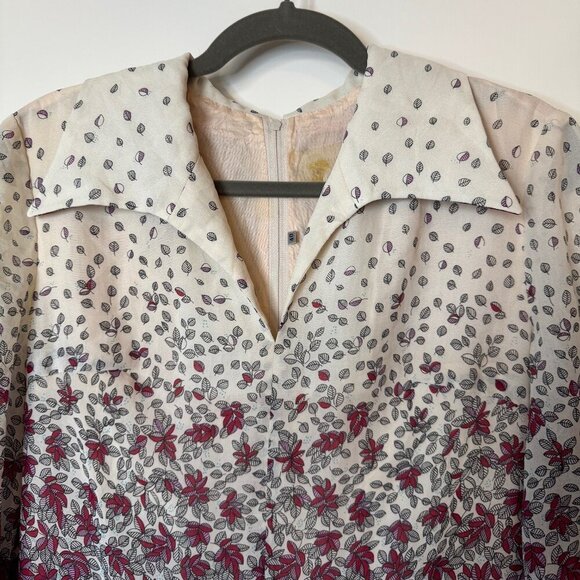 Vintage Off White Gown with Red/Blue Flowers - Picture 3 of 5